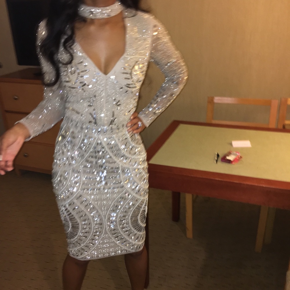 Sequin Embellished Silver Two Piece